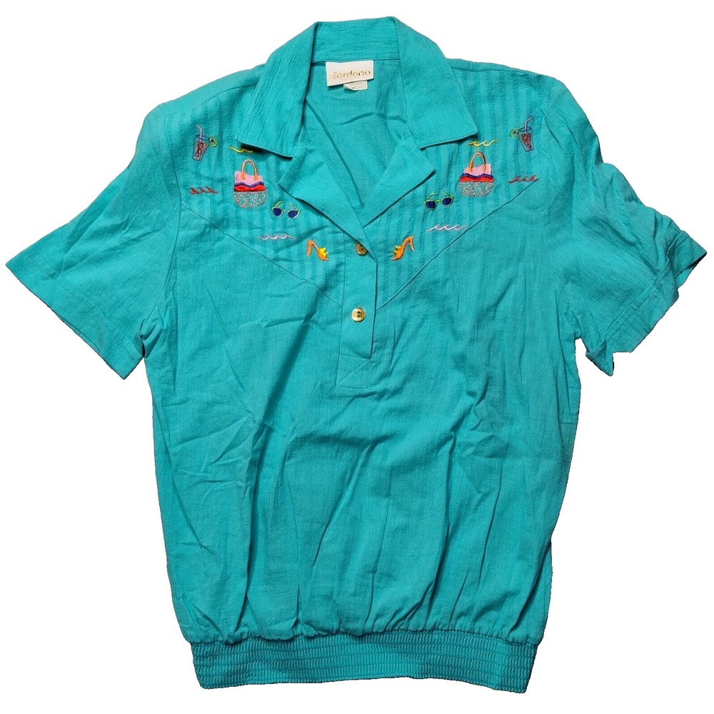 VTG JORDANA Women Small (6-8) Blue Pullover Embroidered Top NEW Deadstock USA